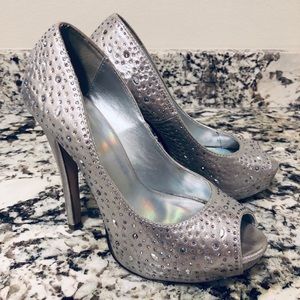 Silver rhinestone studded high heels